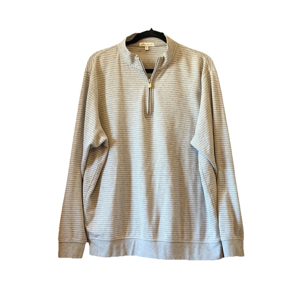 Peter Millar Crown Comfort Interlock 1/4 Zip Pullover Sweater Gray White XL EUC